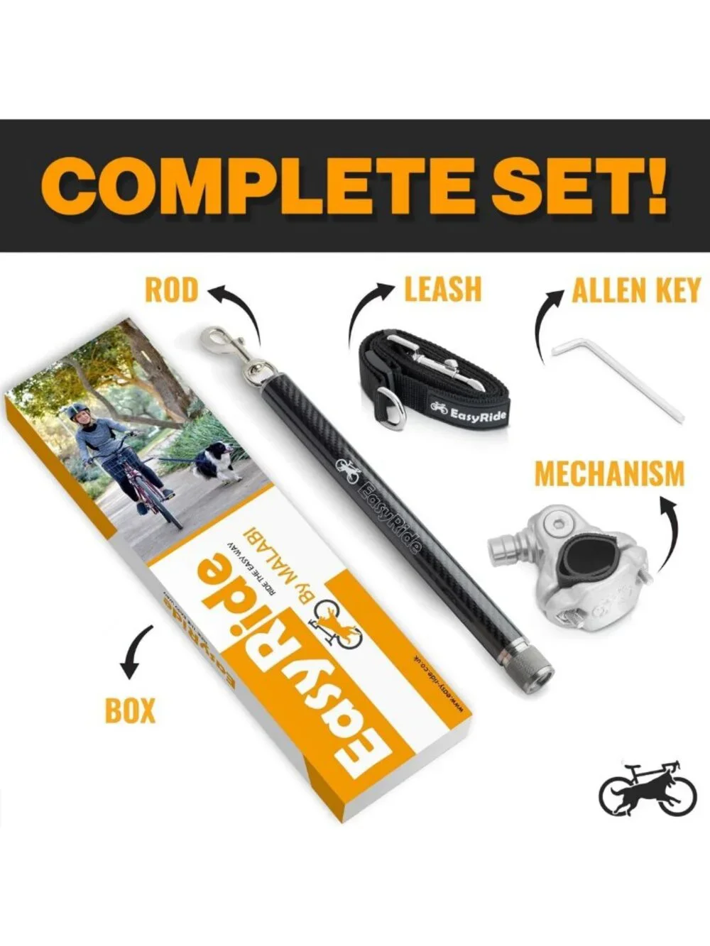 180° Rotating Dog Bike Leash with Shock Absorbers & Quick Attach - Adjustable
